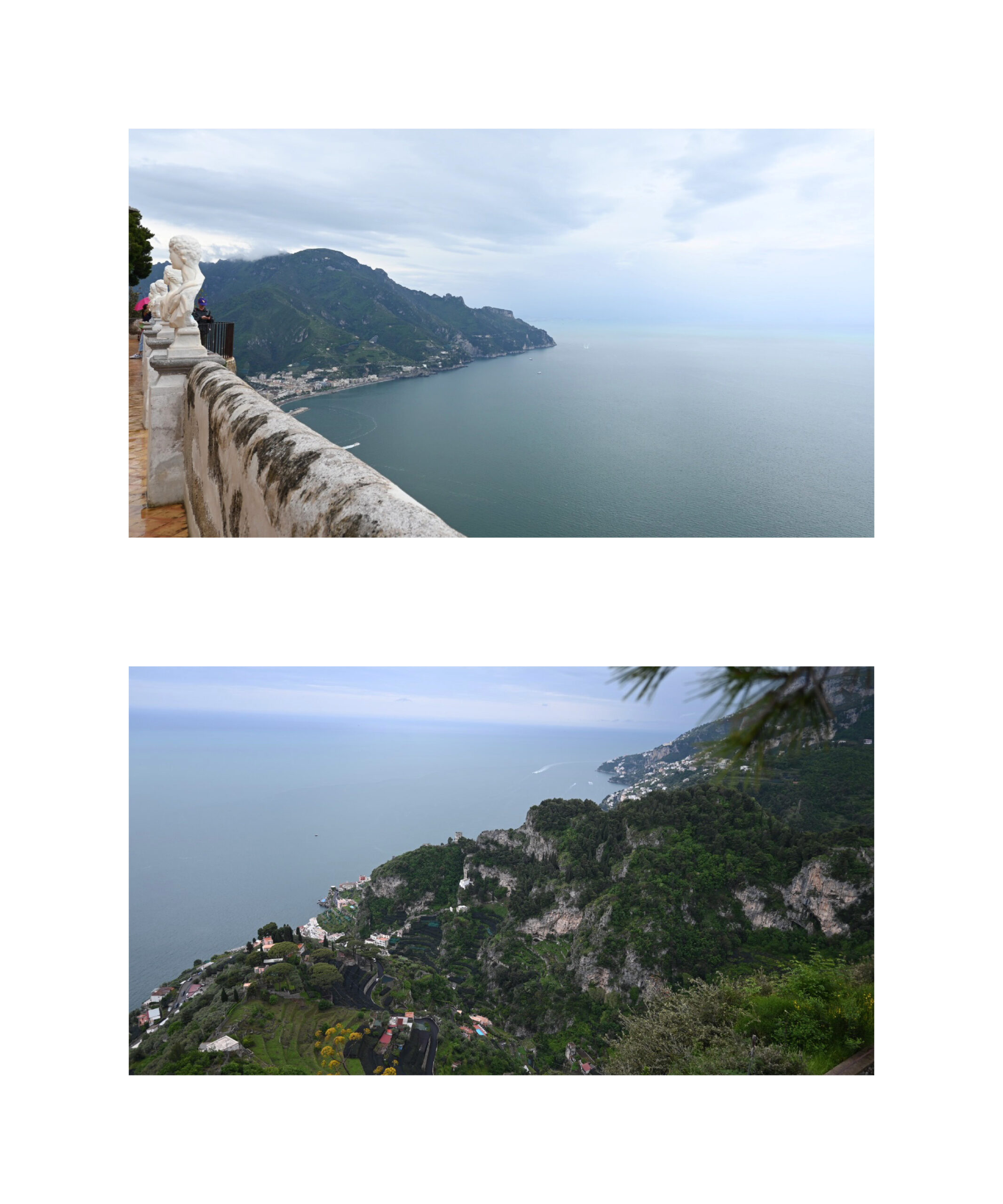 Views from the Terrace of Infinity in Villa Cimbrone Gardens in Ravello, Italy.