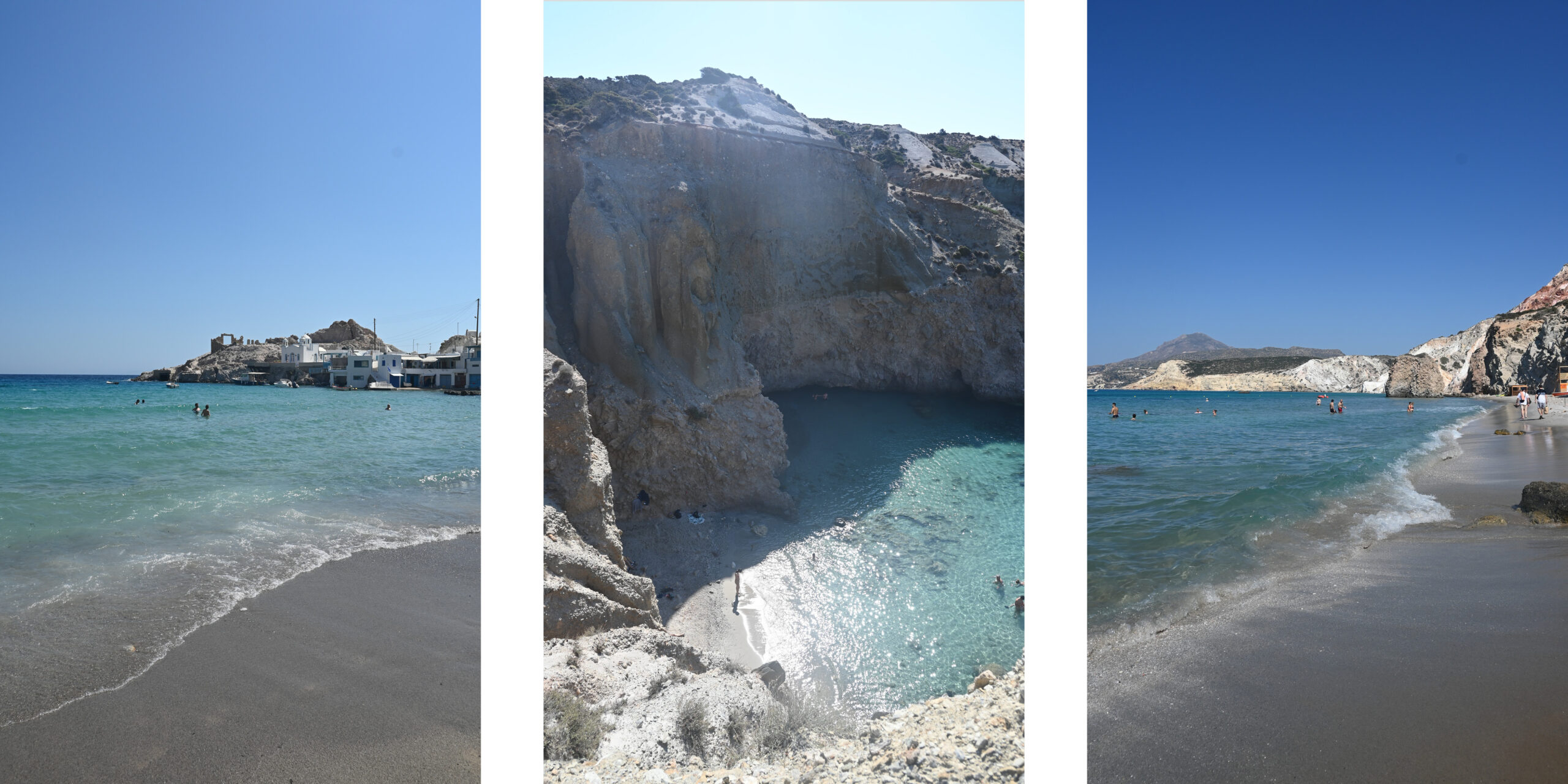 Three beaches in Milos, Greece. 