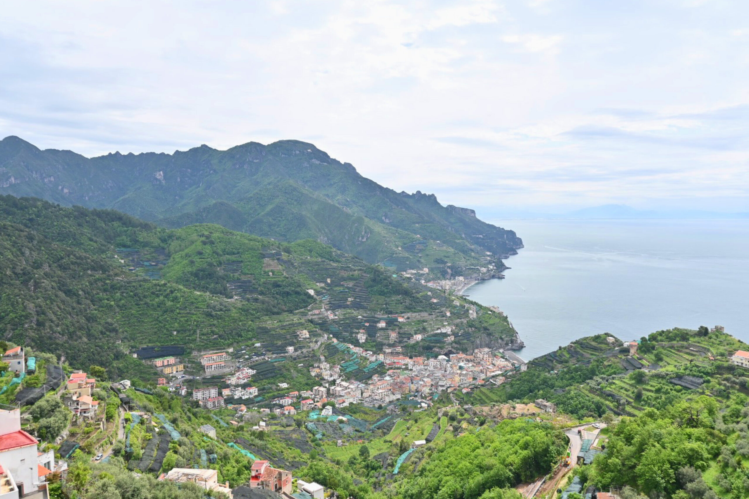 View of the town of Minori from Ravello in Italy's Amalfi Coast