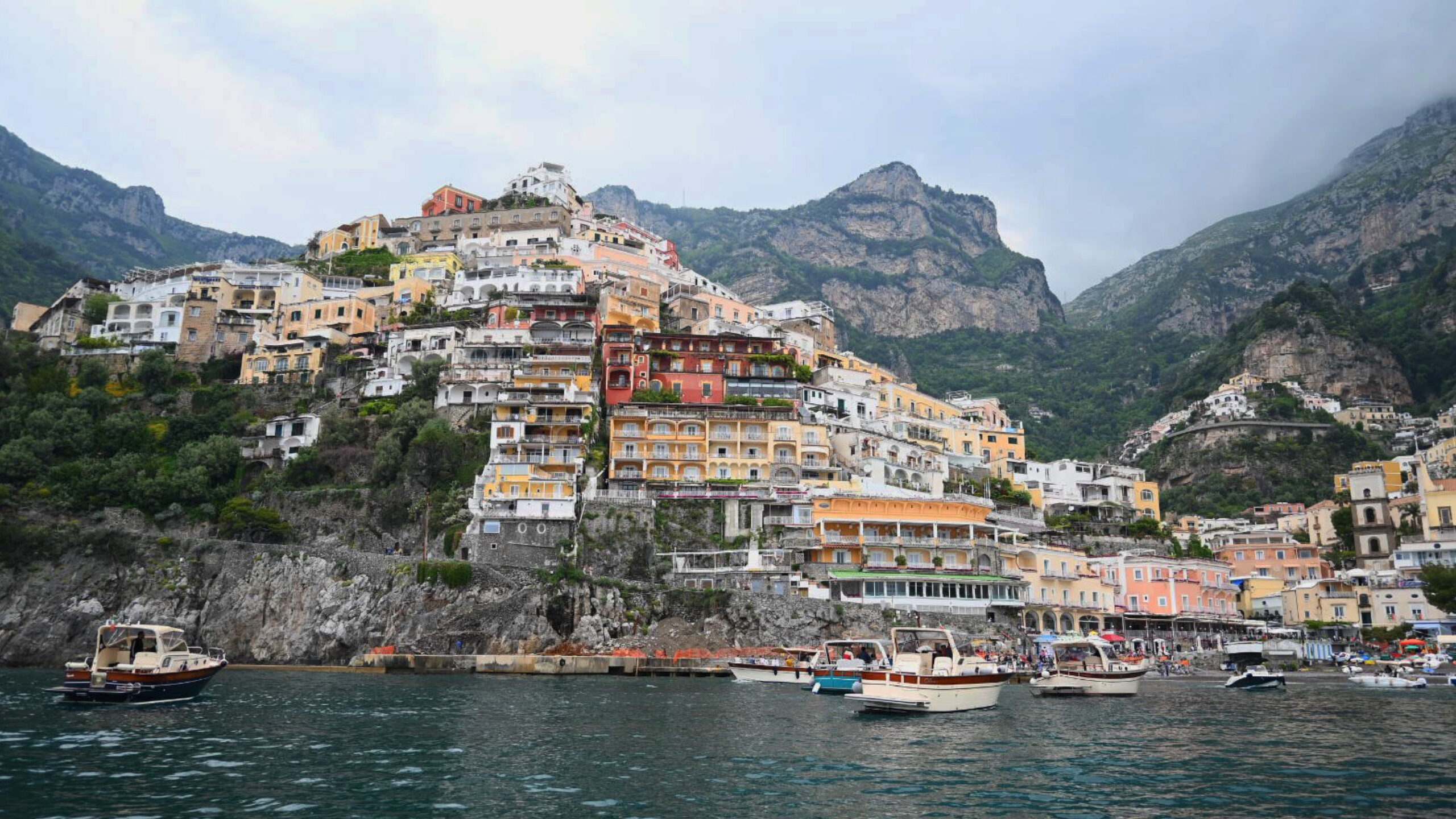 A view of the town of Positano from the water.