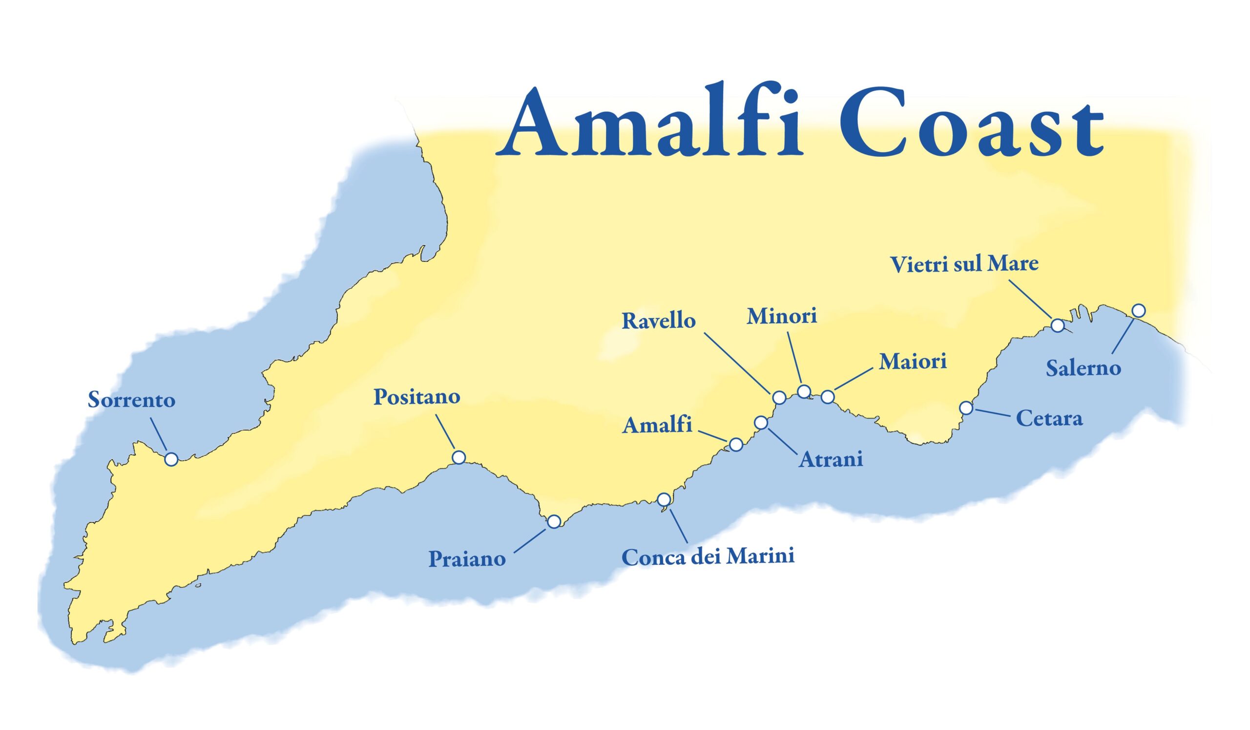 Map of Italy's Amalfi Coast.