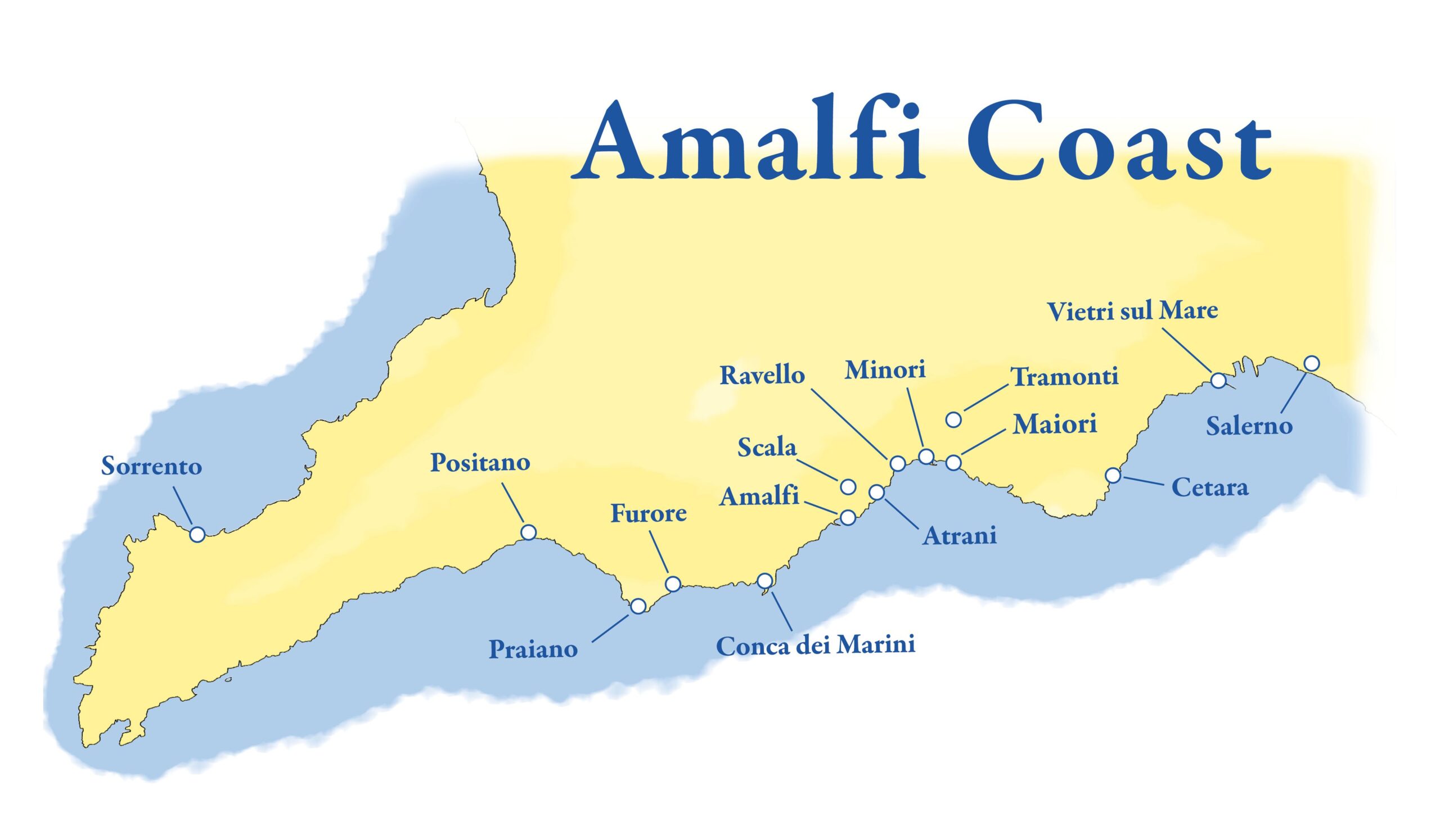 Map of Italy's Amalfi Coast.